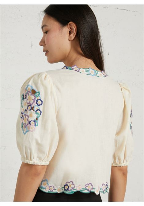 Top oversize in lino e cotone ricamato con scollo a V Berenice | CAMICIE | 22CLARITAOFF WHITE